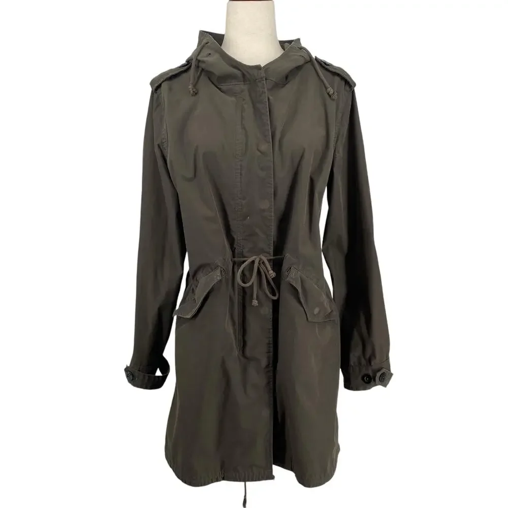 RW Co Longline Duck Canvas Chore Utility‎ Jacket S Green No Lining Drawstring